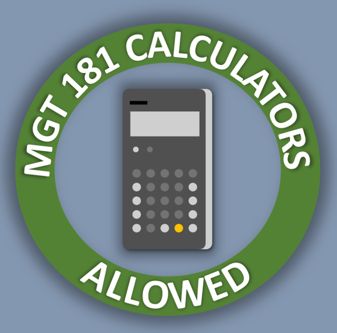 Icon that permits use of the MGT 181 Calculators when testing at AP&M.